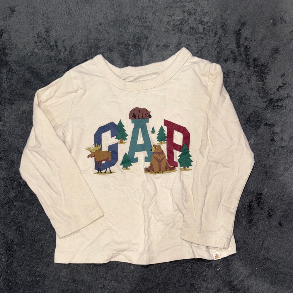 GAP Kids Cream Long Sleeve Tee with Forest Animal Design